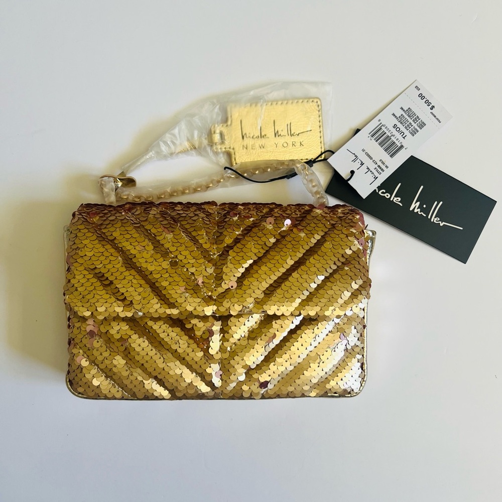 NWT Nicole Miller Shiny Gold Sequin Shoulder Bag✨